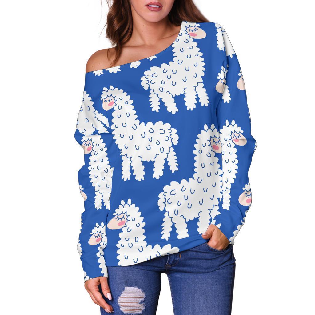 Alpaca Print Pattern Women Off Shoulder Sweatshirt-grizzshop