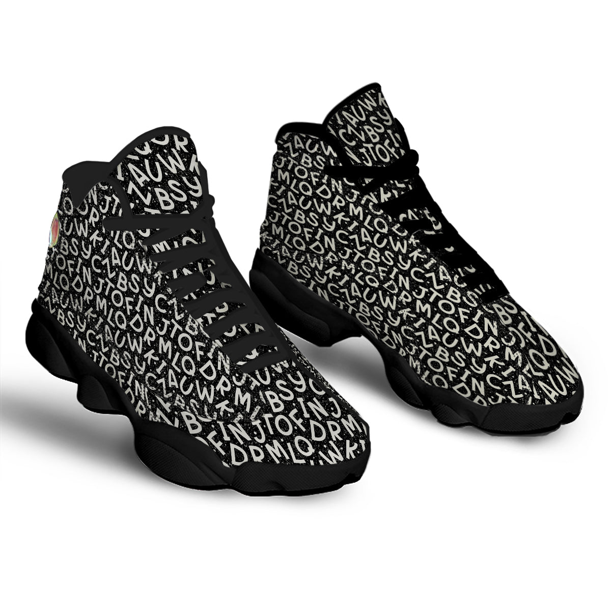 Alphabet Black Print Pattern Black Basketball Shoes-grizzshop