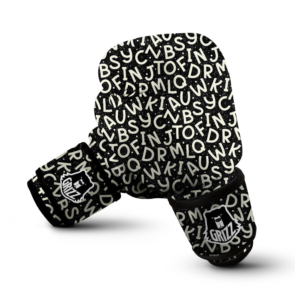 Alphabet Black Print Pattern Boxing Gloves-grizzshop