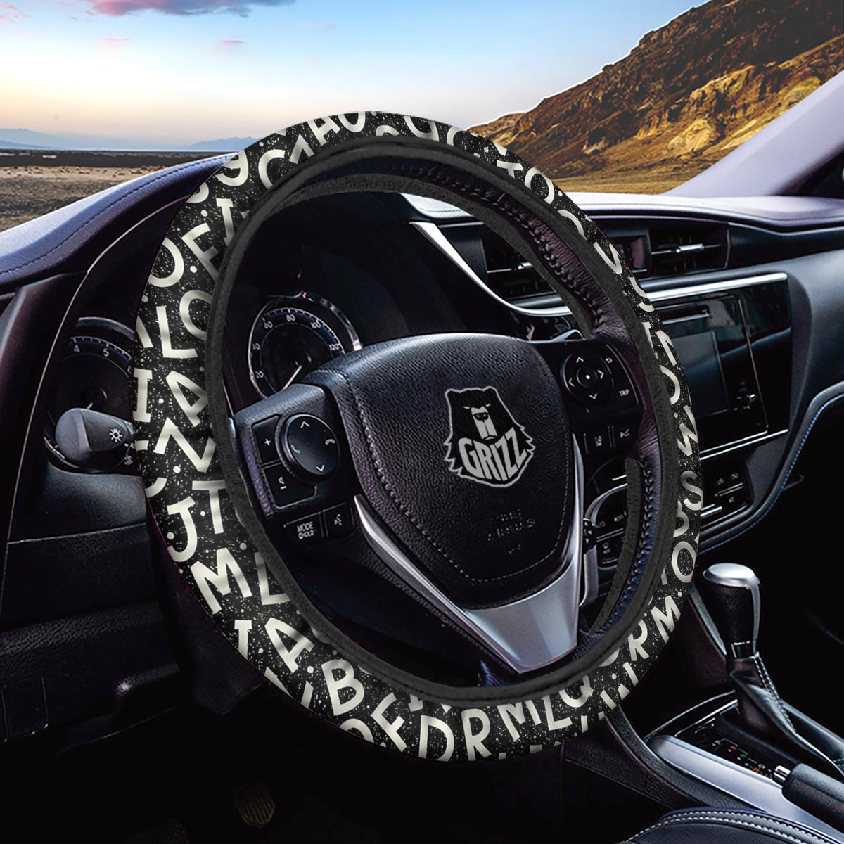 Alphabet Black Print Pattern Car Steering Wheel Cover-grizzshop