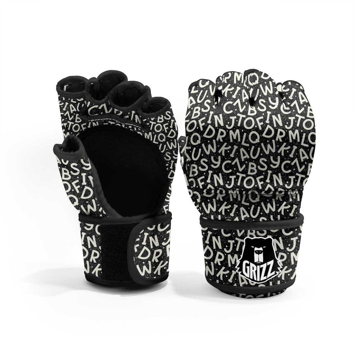 Alphabet Black Print Pattern MMA Gloves-grizzshop