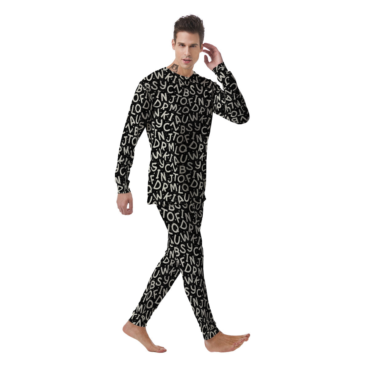 Alphabet Black Print Pattern Men's Pajamas-grizzshop