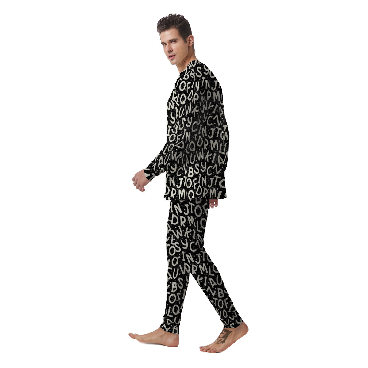 Alphabet Black Print Pattern Men's Pajamas-grizzshop