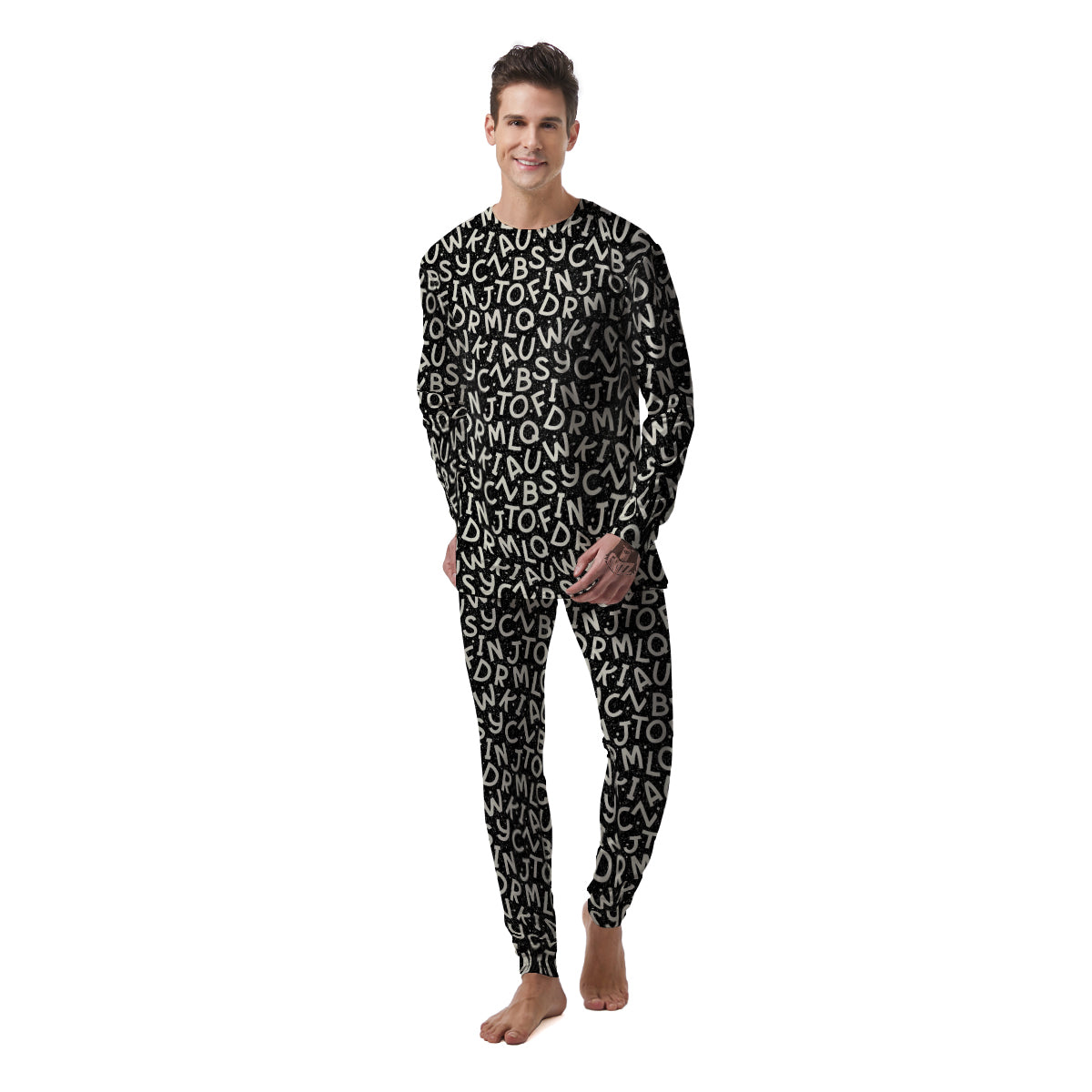 Alphabet Black Print Pattern Men's Pajamas-grizzshop