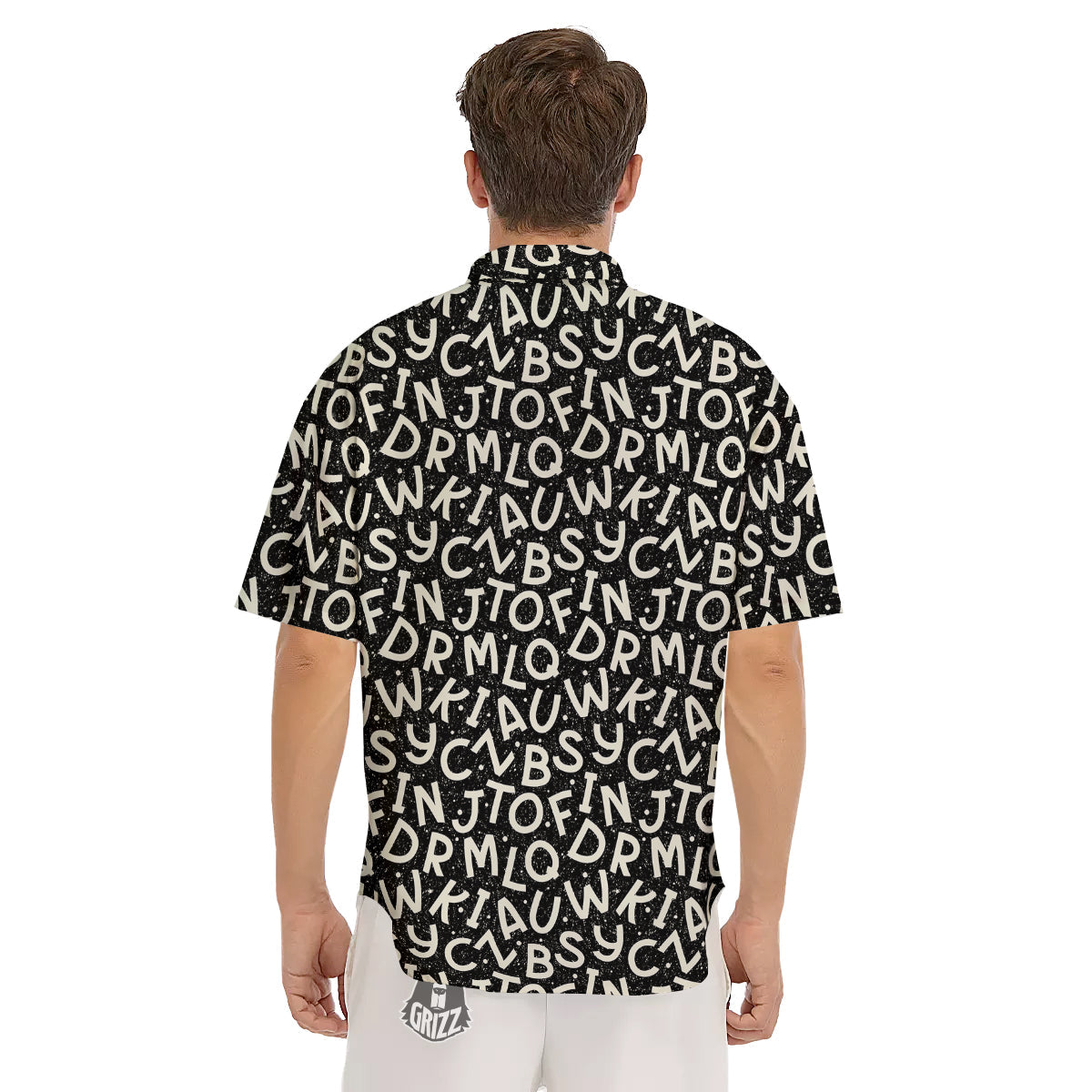 Alphabet Black Print Pattern Men's Short Sleeve Shirts-grizzshop