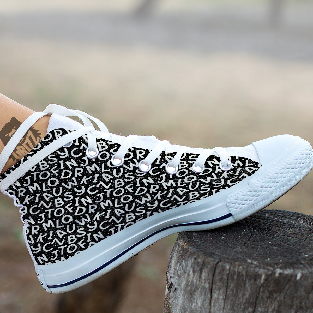 Alphabet Black Print Pattern White High Top Shoes-grizzshop