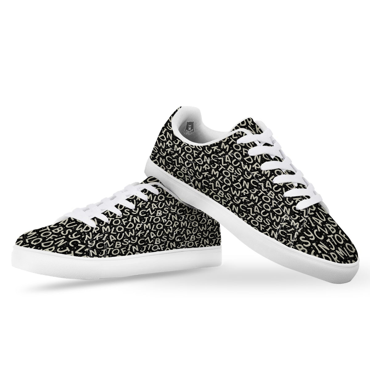 Alphabet Black Print Pattern White Low Top Sneakers-grizzshop