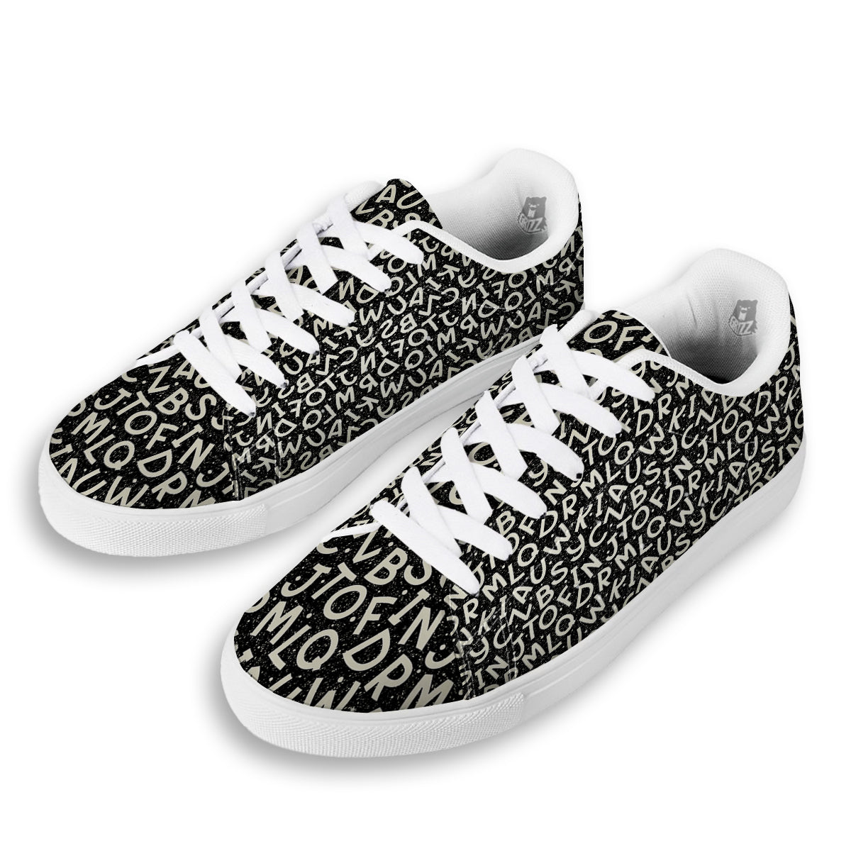 Alphabet Black Print Pattern White Low Top Sneakers-grizzshop