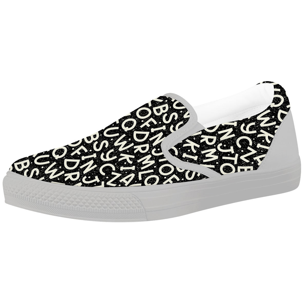 Alphabet Black Print Pattern White Slip On Shoes-grizzshop