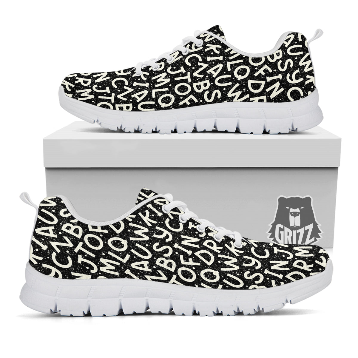 Alphabet Black Print Pattern White Sneaker-grizzshop