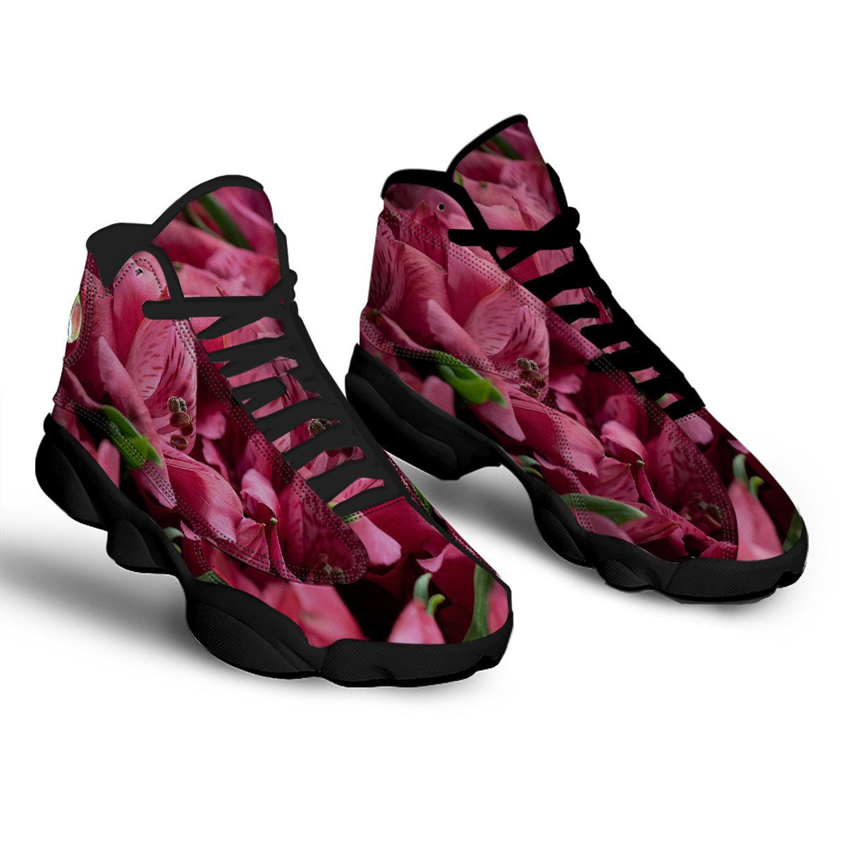 Alstroemeria Burgundy Print Black Basketball Shoes-grizzshop