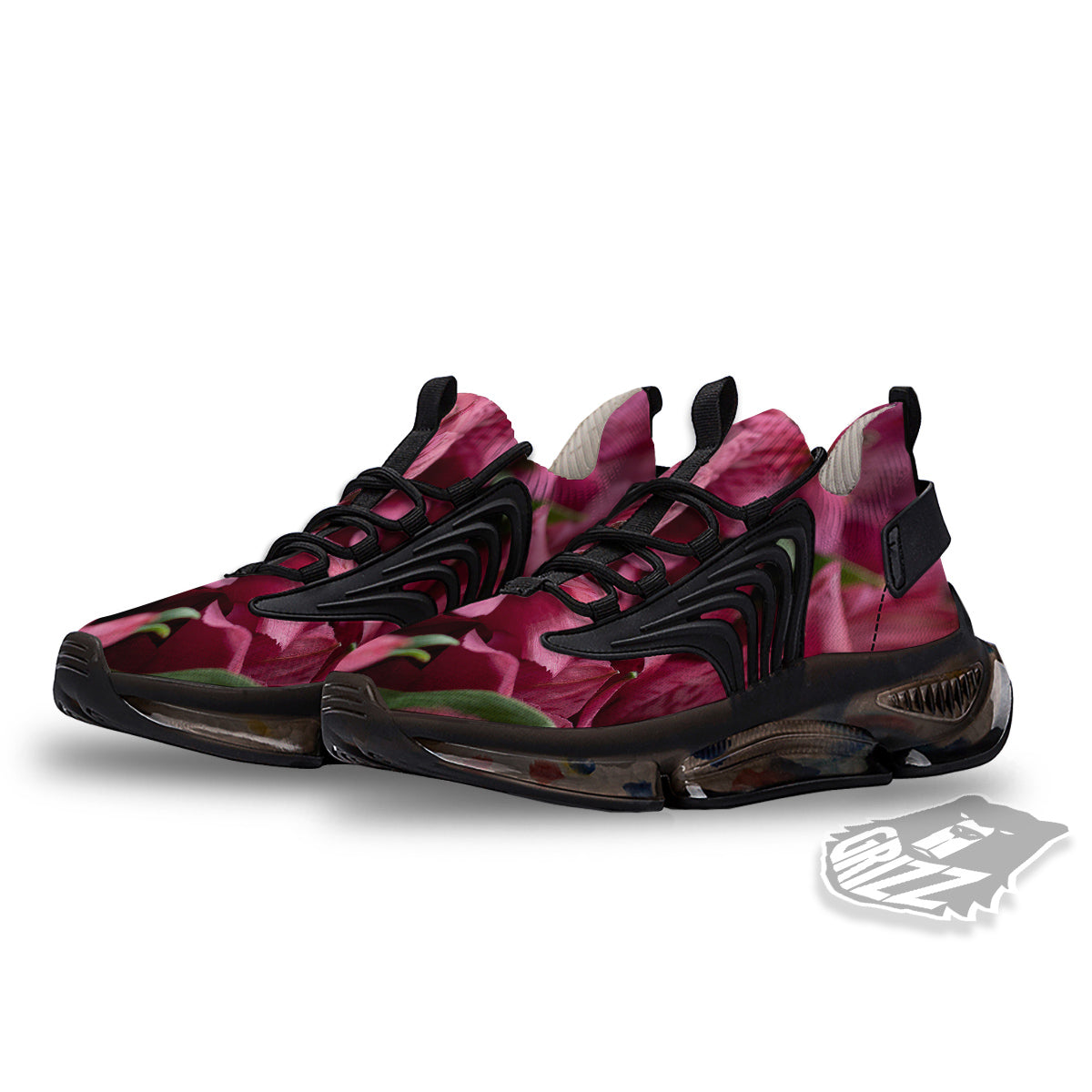 Alstroemeria Burgundy Print Black Gym Shoes-grizzshop