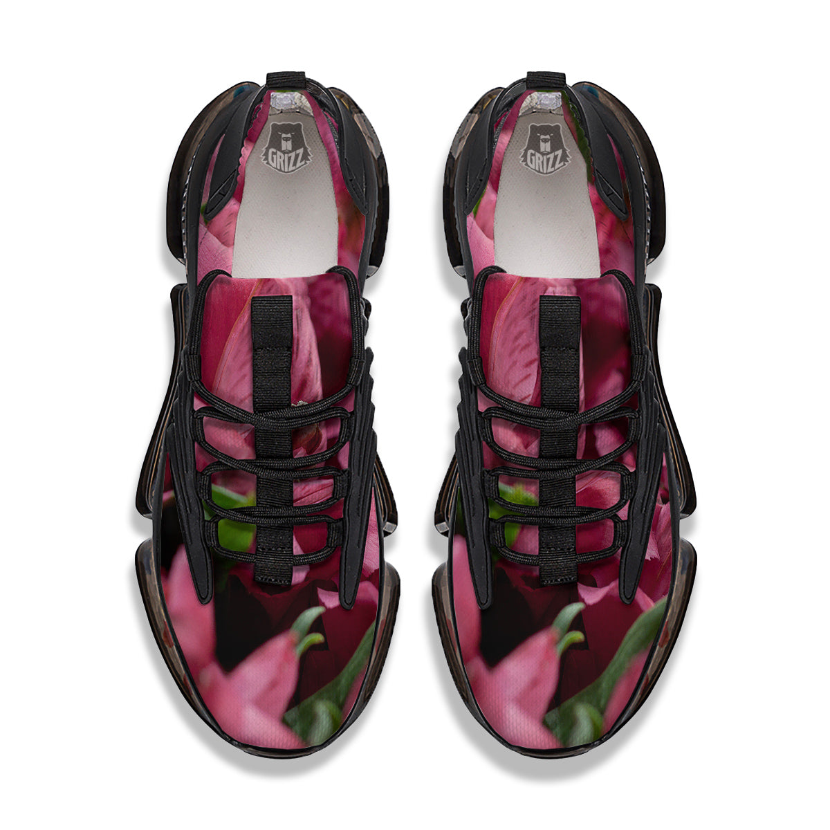 Alstroemeria Burgundy Print Black Gym Shoes-grizzshop
