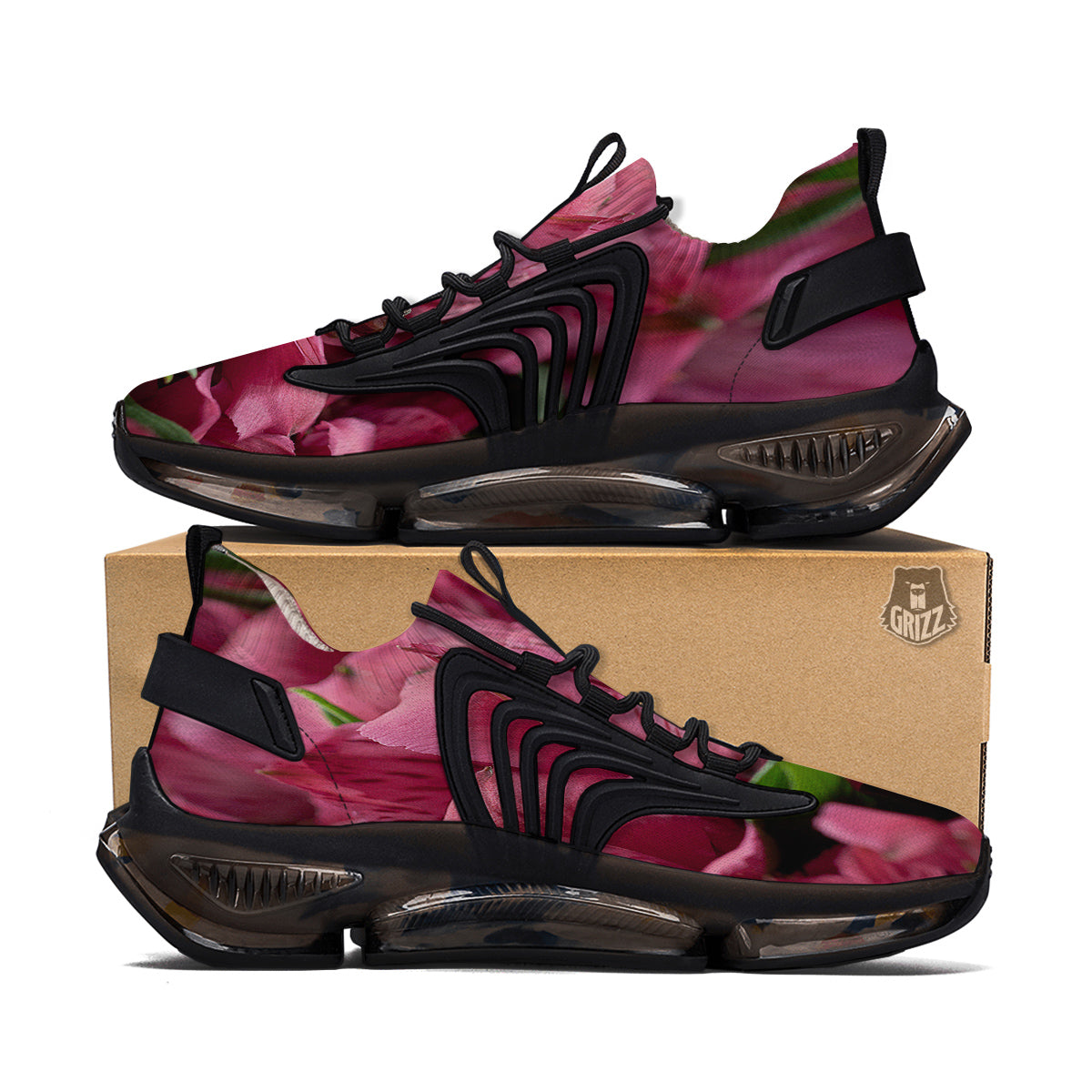 Alstroemeria Burgundy Print Black Gym Shoes-grizzshop