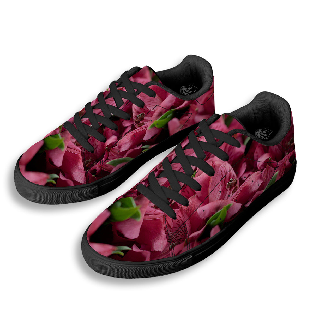 Alstroemeria Burgundy Print Black Low Top Sneakers-grizzshop