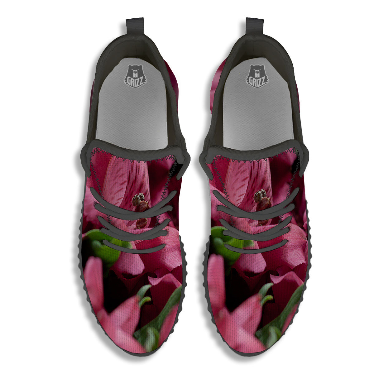 Alstroemeria Burgundy Print Black Walking Shoes-grizzshop