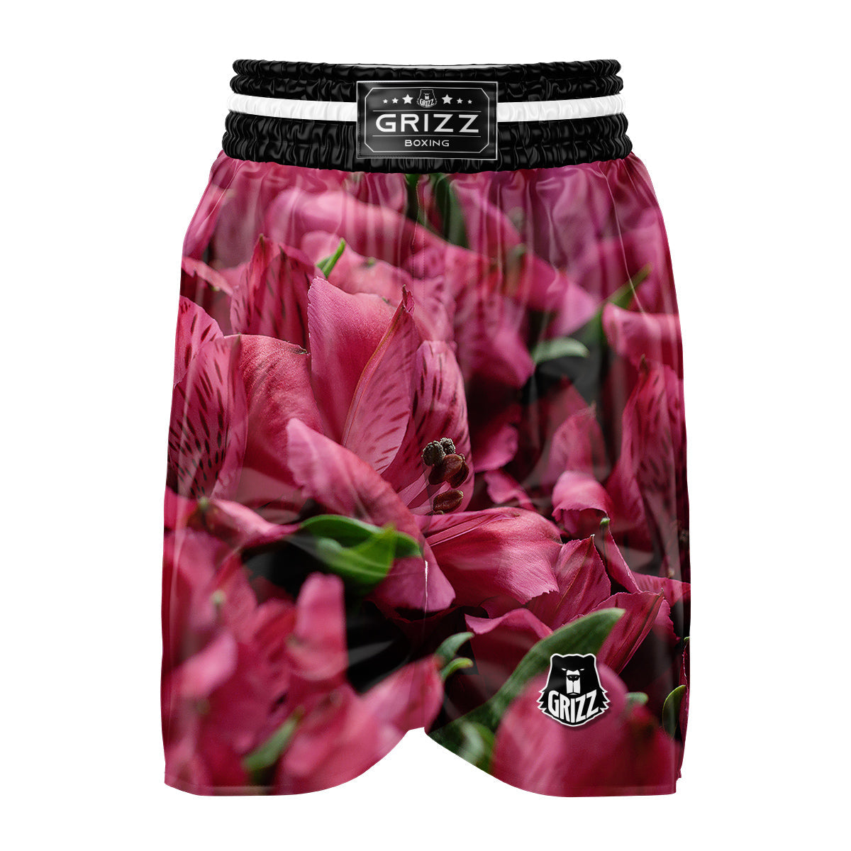 Alstroemeria Burgundy Print Boxing Shorts-grizzshop