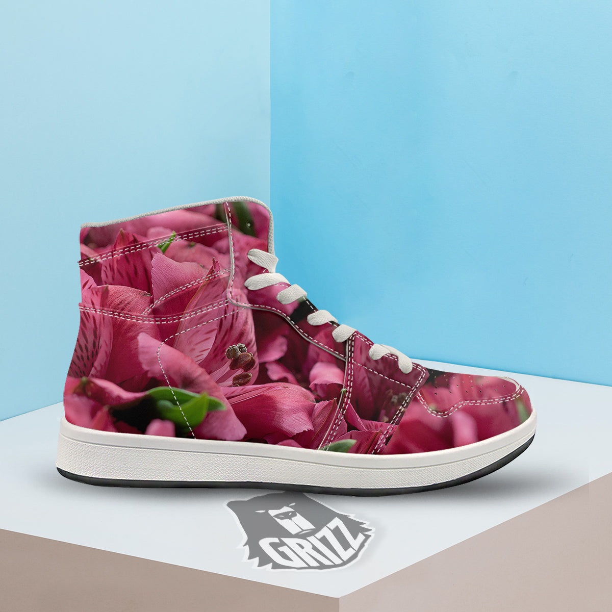 Alstroemeria Burgundy Print High Top Sneakers-grizzshop