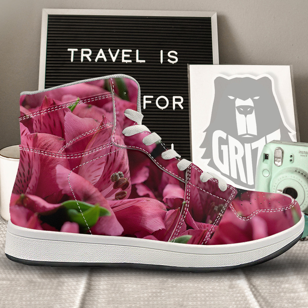 Alstroemeria Burgundy Print High Top Sneakers-grizzshop