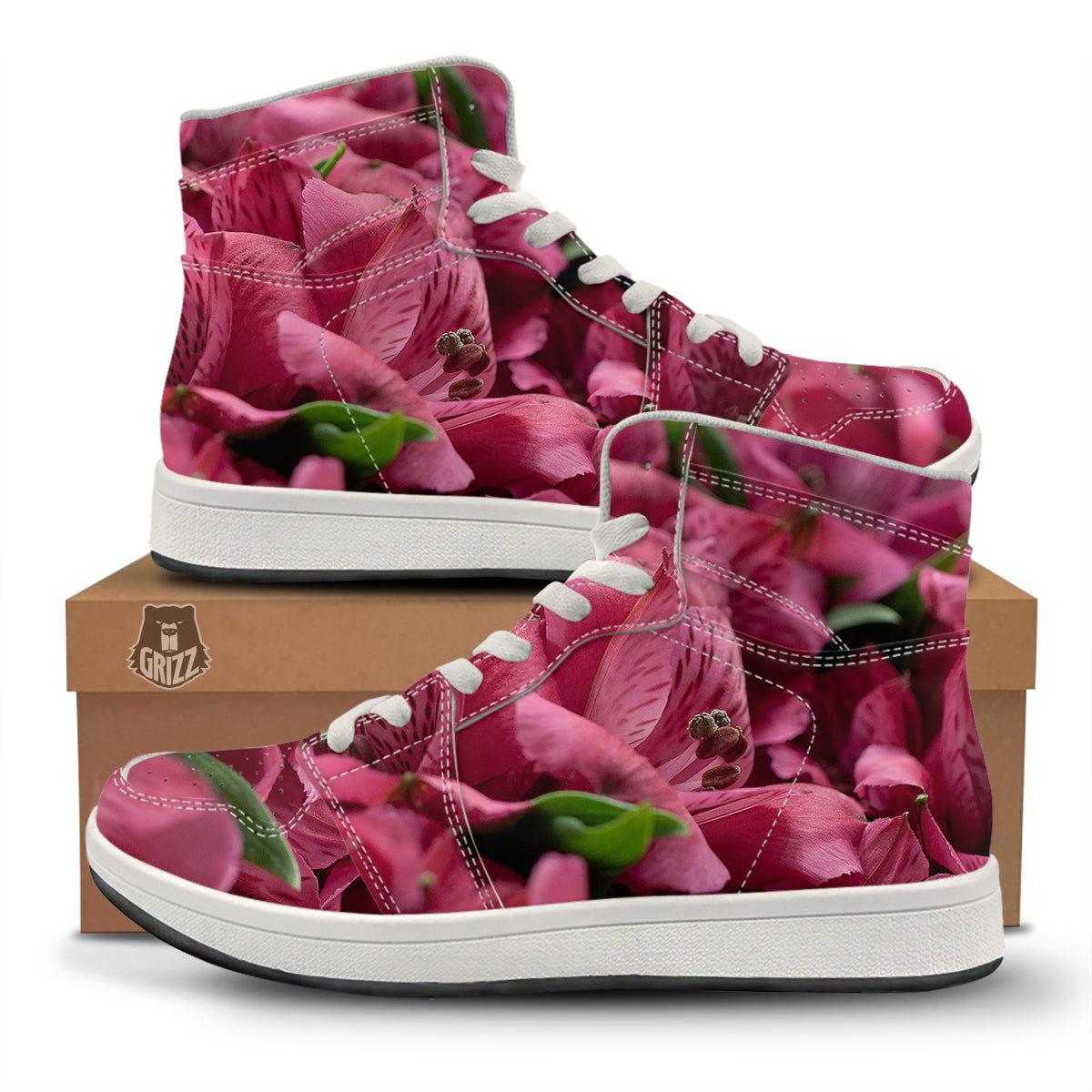 Alstroemeria Burgundy Print High Top Sneakers-grizzshop