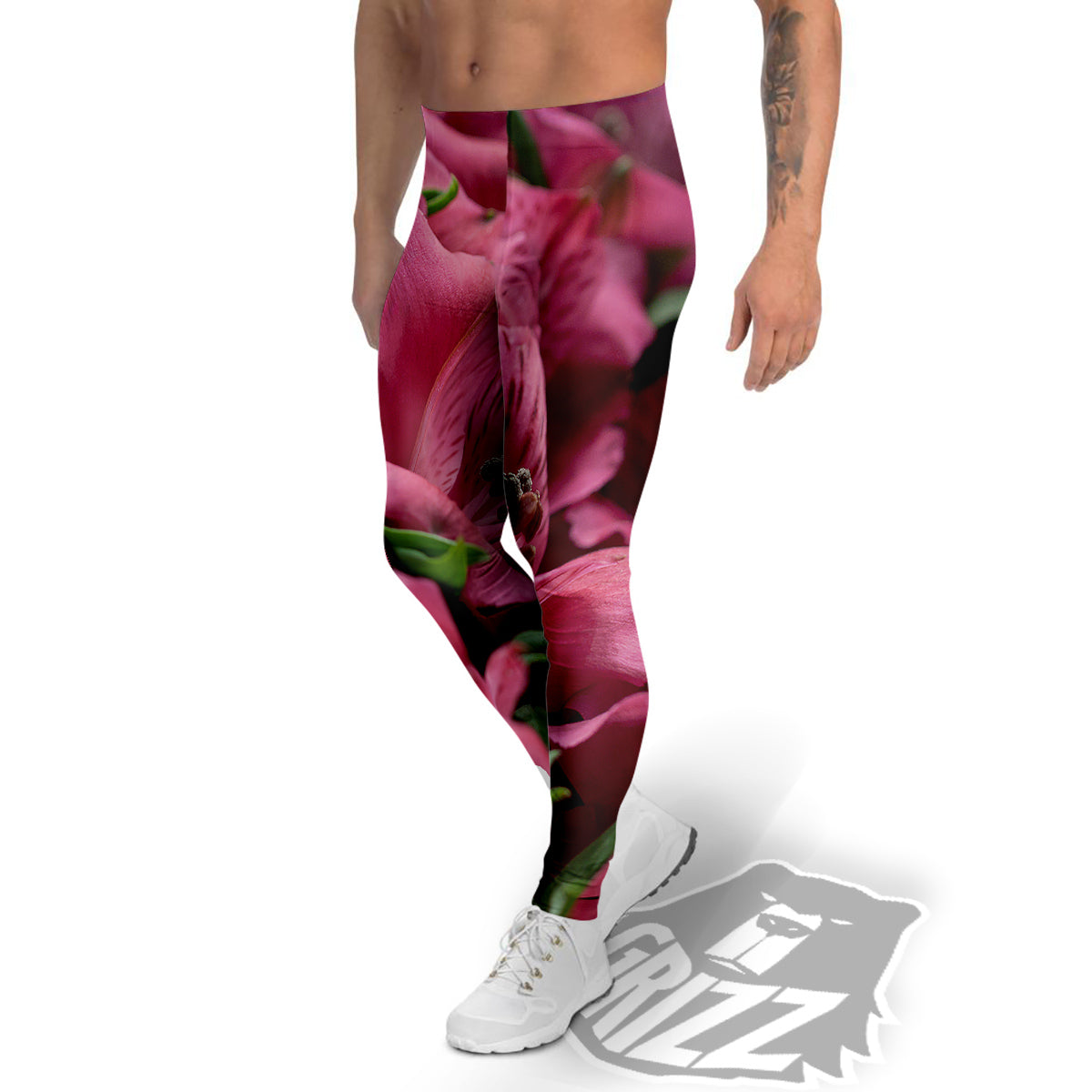 Alstroemeria Burgundy Print Men's Leggings-grizzshop