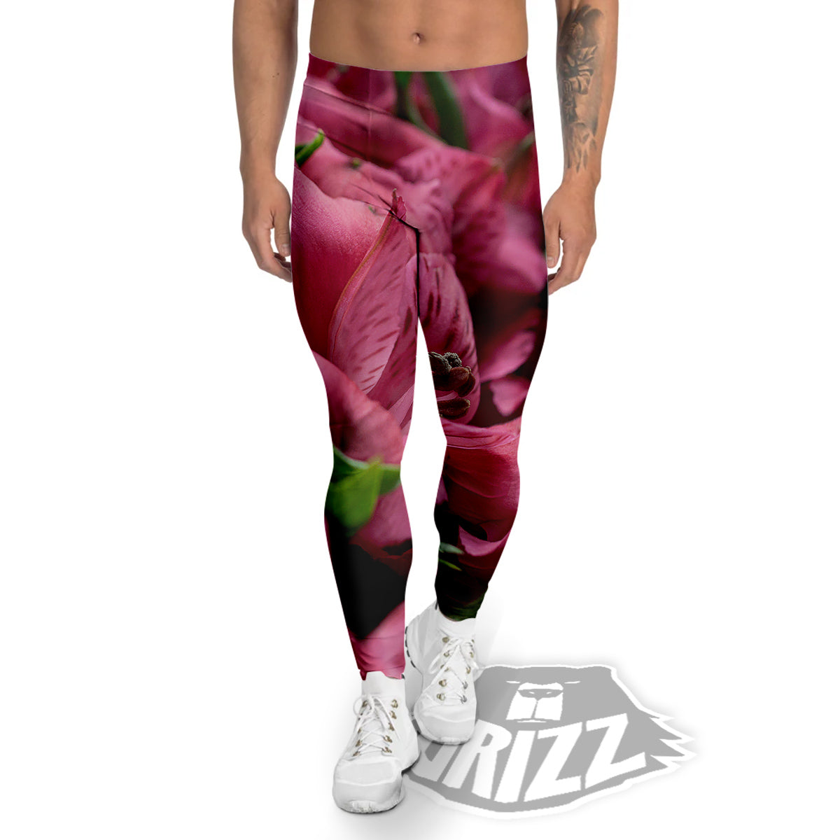 Alstroemeria Burgundy Print Men's Leggings-grizzshop