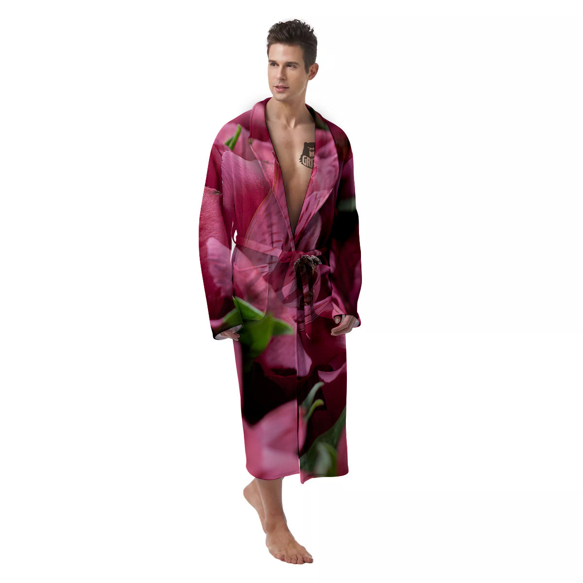 Alstroemeria Burgundy Print Men's Robe-grizzshop