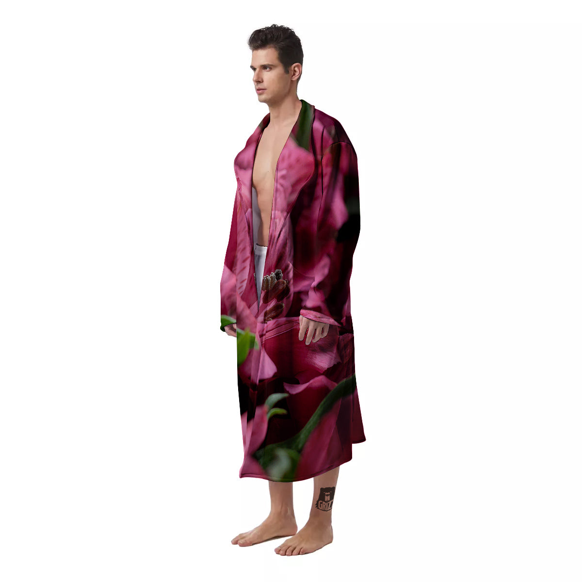 Alstroemeria Burgundy Print Men's Robe-grizzshop