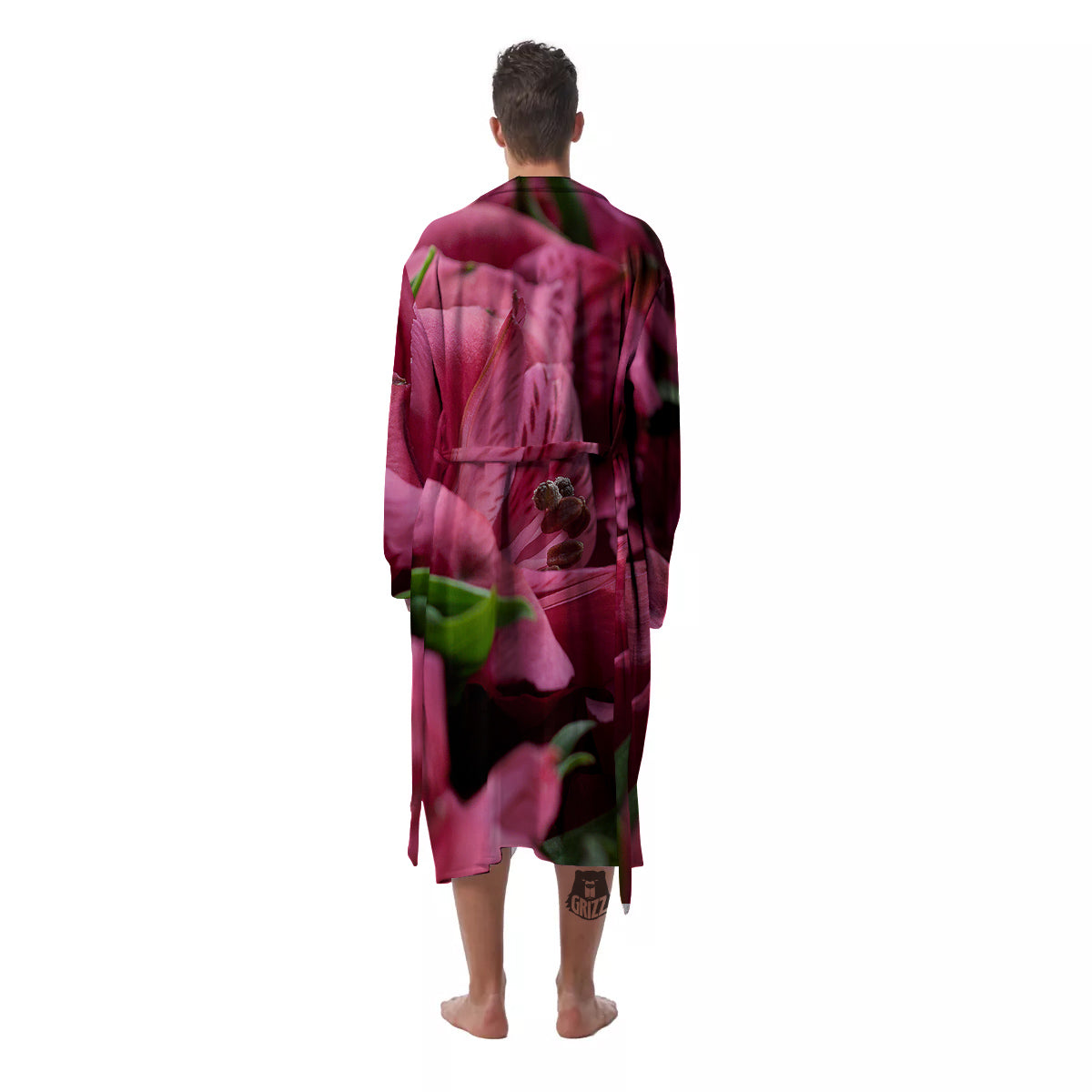 Alstroemeria Burgundy Print Men's Robe-grizzshop