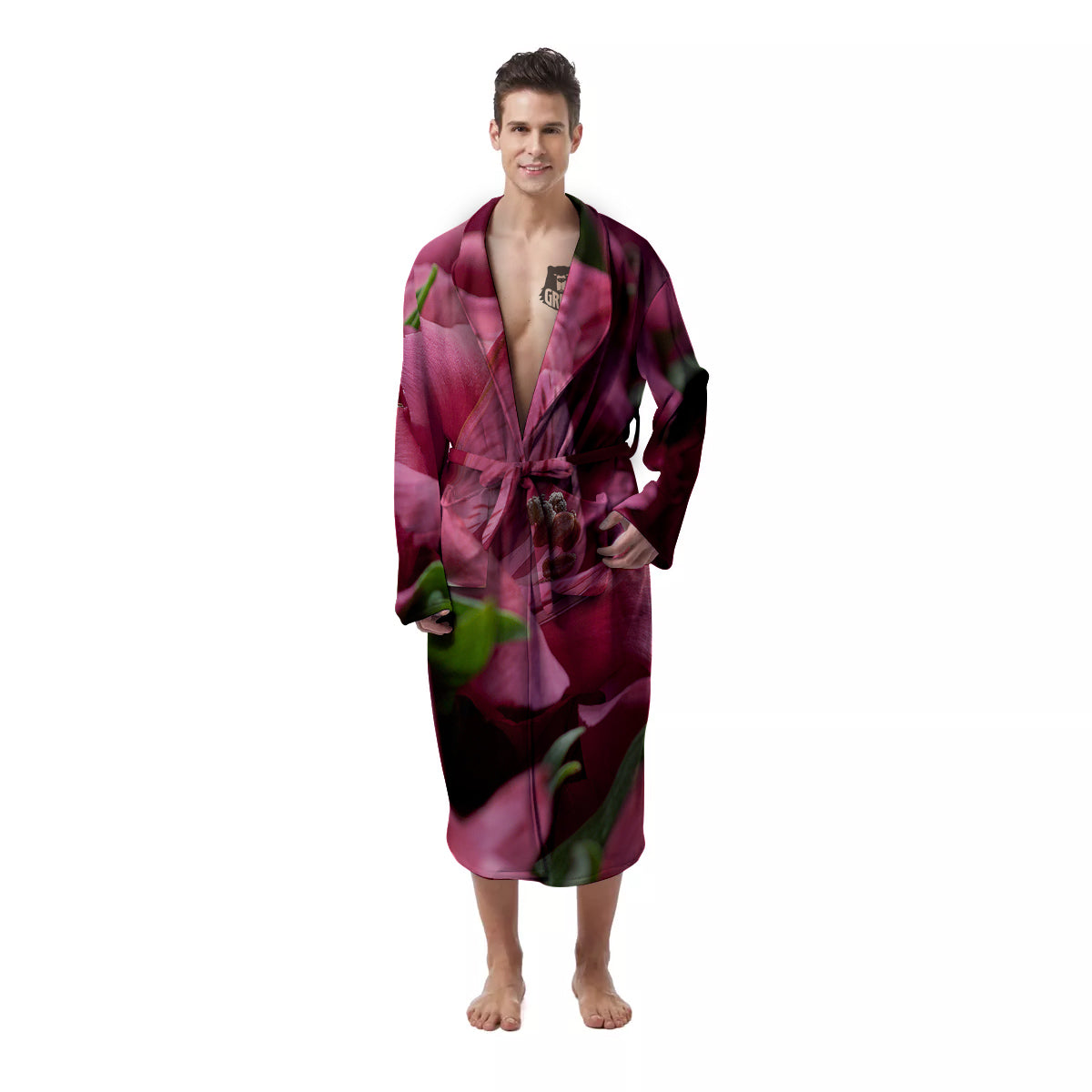 Alstroemeria Burgundy Print Men's Robe-grizzshop