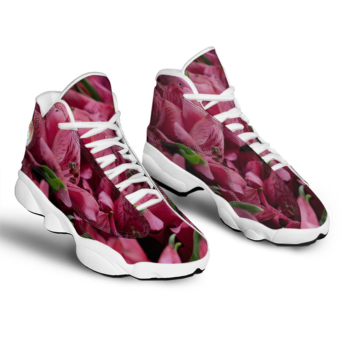 Alstroemeria Burgundy Print White Basketball Shoes-grizzshop