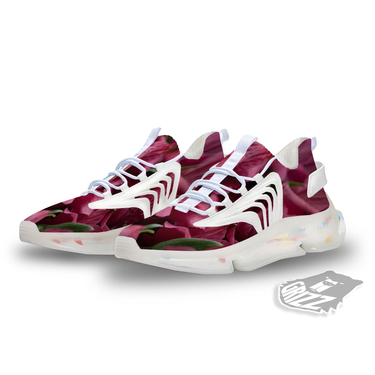 Alstroemeria Burgundy Print White Gym Shoes-grizzshop
