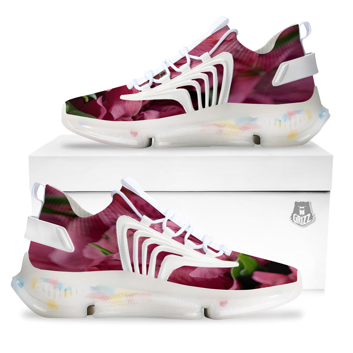 Alstroemeria Burgundy Print White Gym Shoes-grizzshop