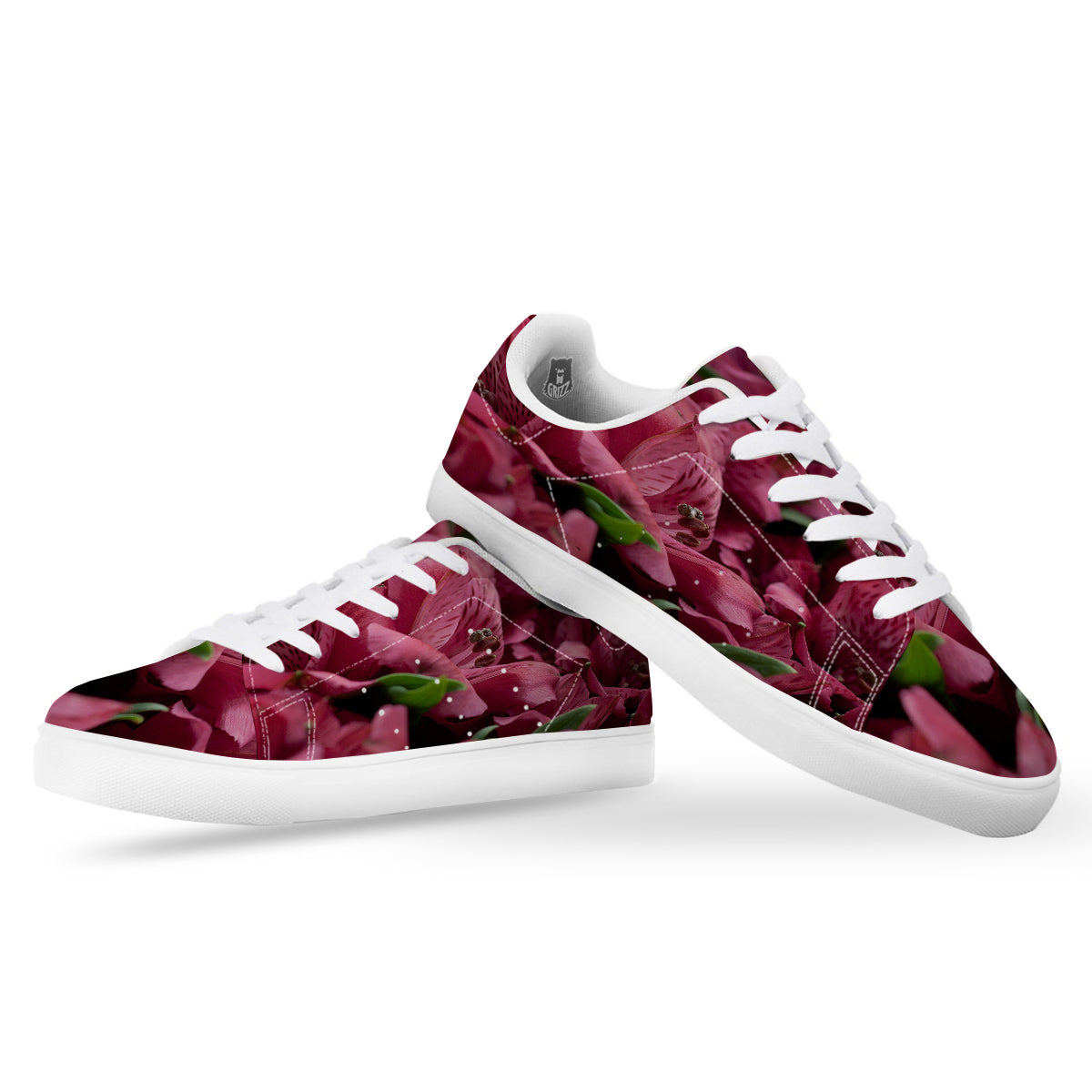 Alstroemeria Burgundy Print White Low Top Sneakers-grizzshop
