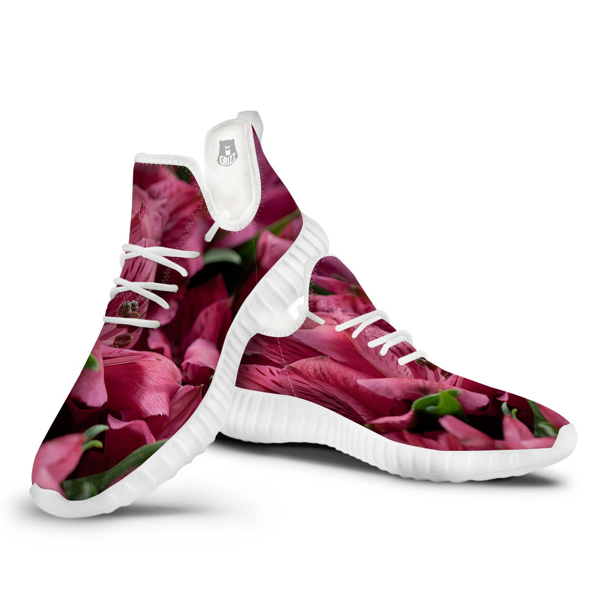 Alstroemeria Burgundy Print White Walking Shoes-grizzshop