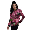 Alstroemeria Burgundy Print Women's Bomber Jacket-grizzshop