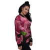 Alstroemeria Burgundy Print Women's Bomber Jacket-grizzshop