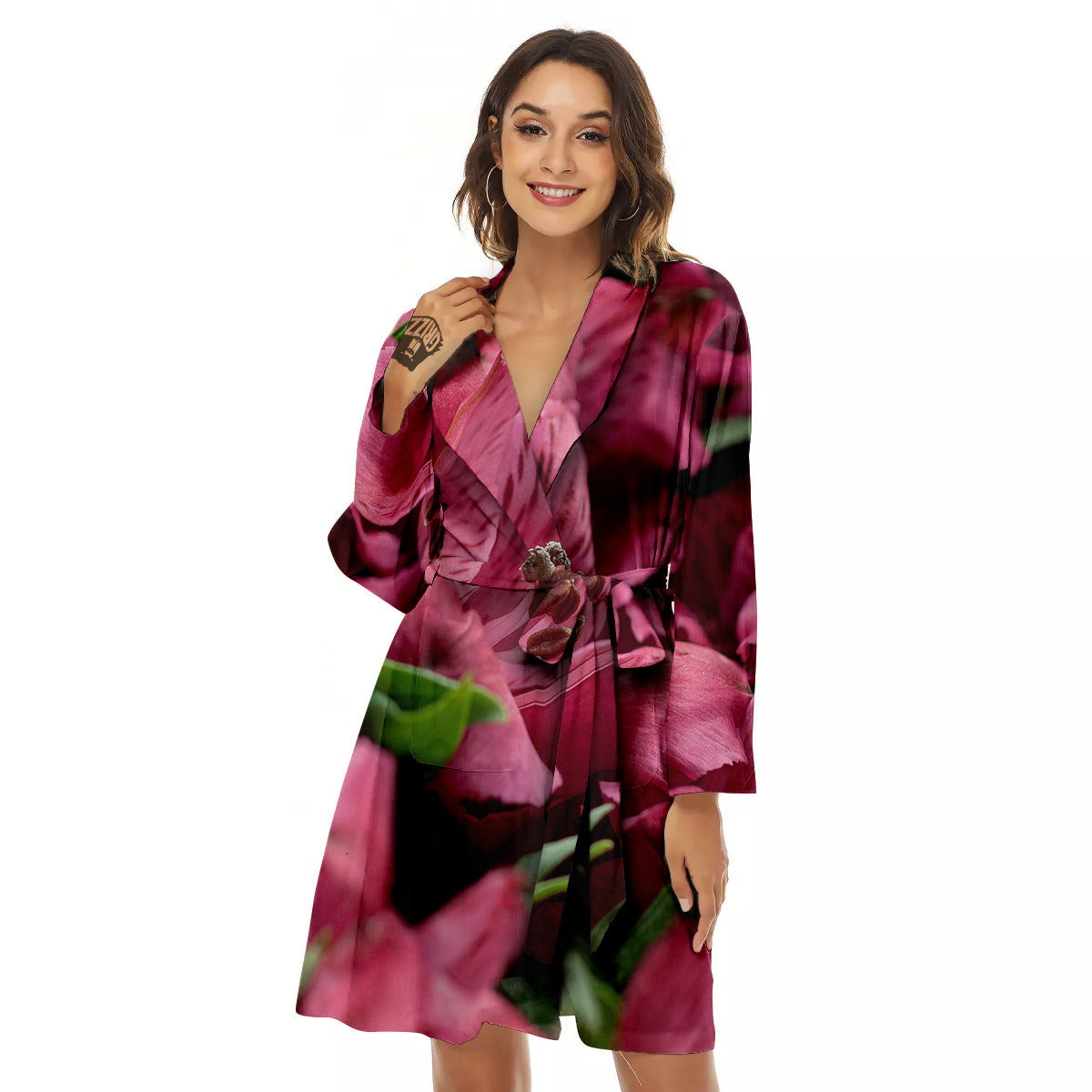 Alstroemeria Burgundy Print Women's Robe-grizzshop