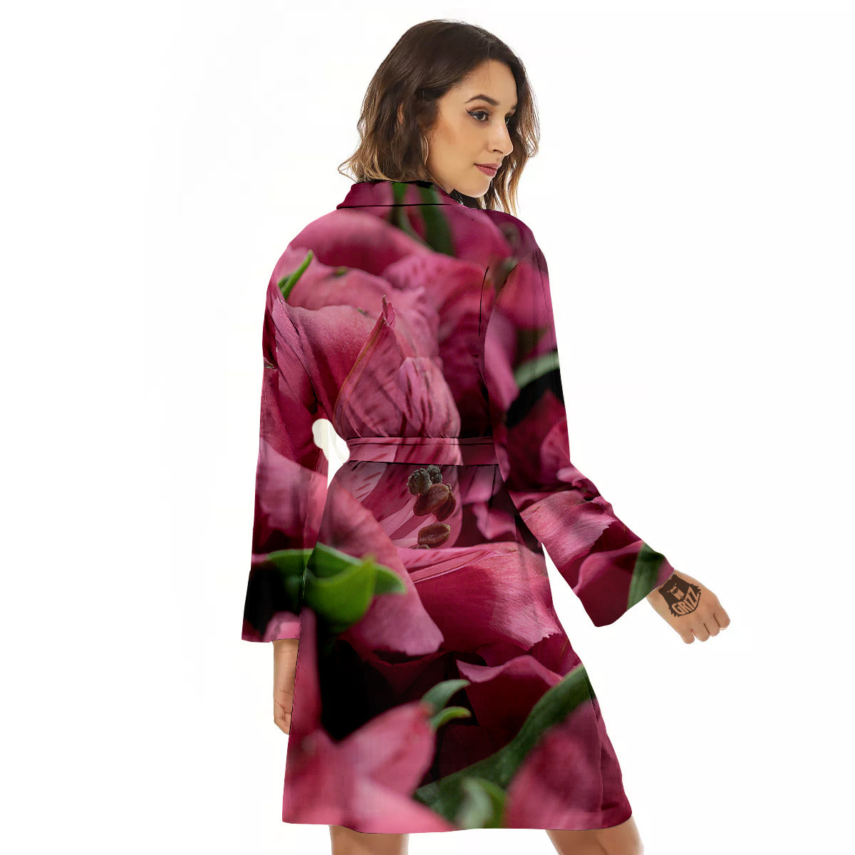 Alstroemeria Burgundy Print Women's Robe-grizzshop