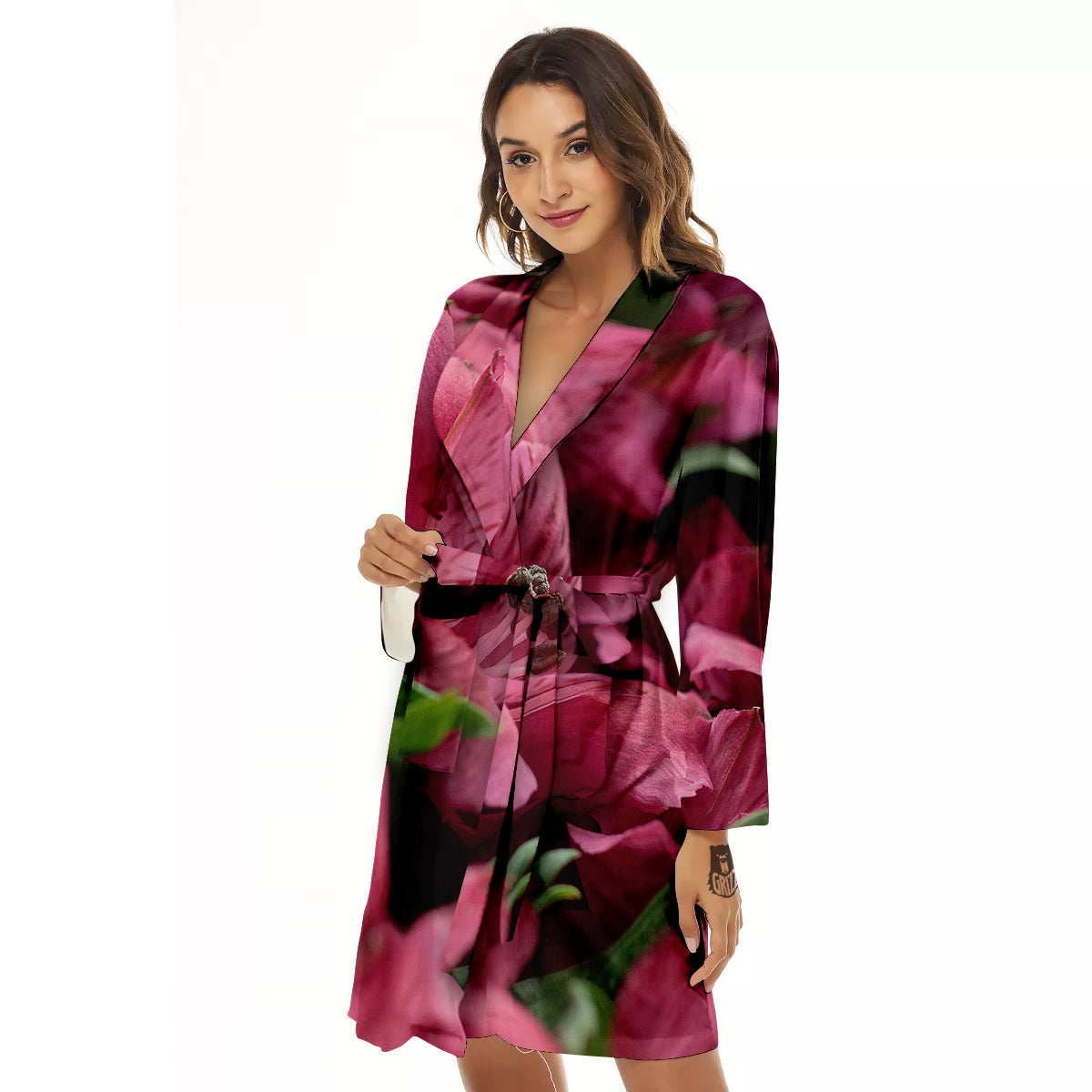 Alstroemeria Burgundy Print Women's Robe-grizzshop