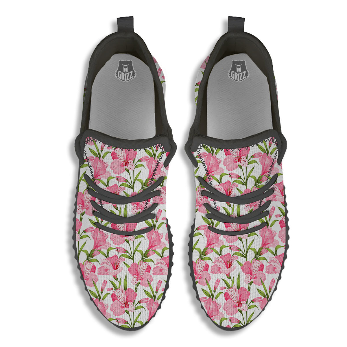 Alstroemeria Flowers Print Black Walking Shoes-grizzshop