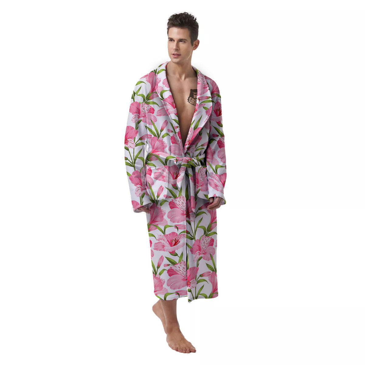 Alstroemeria Flowers Print Men's Robe-grizzshop