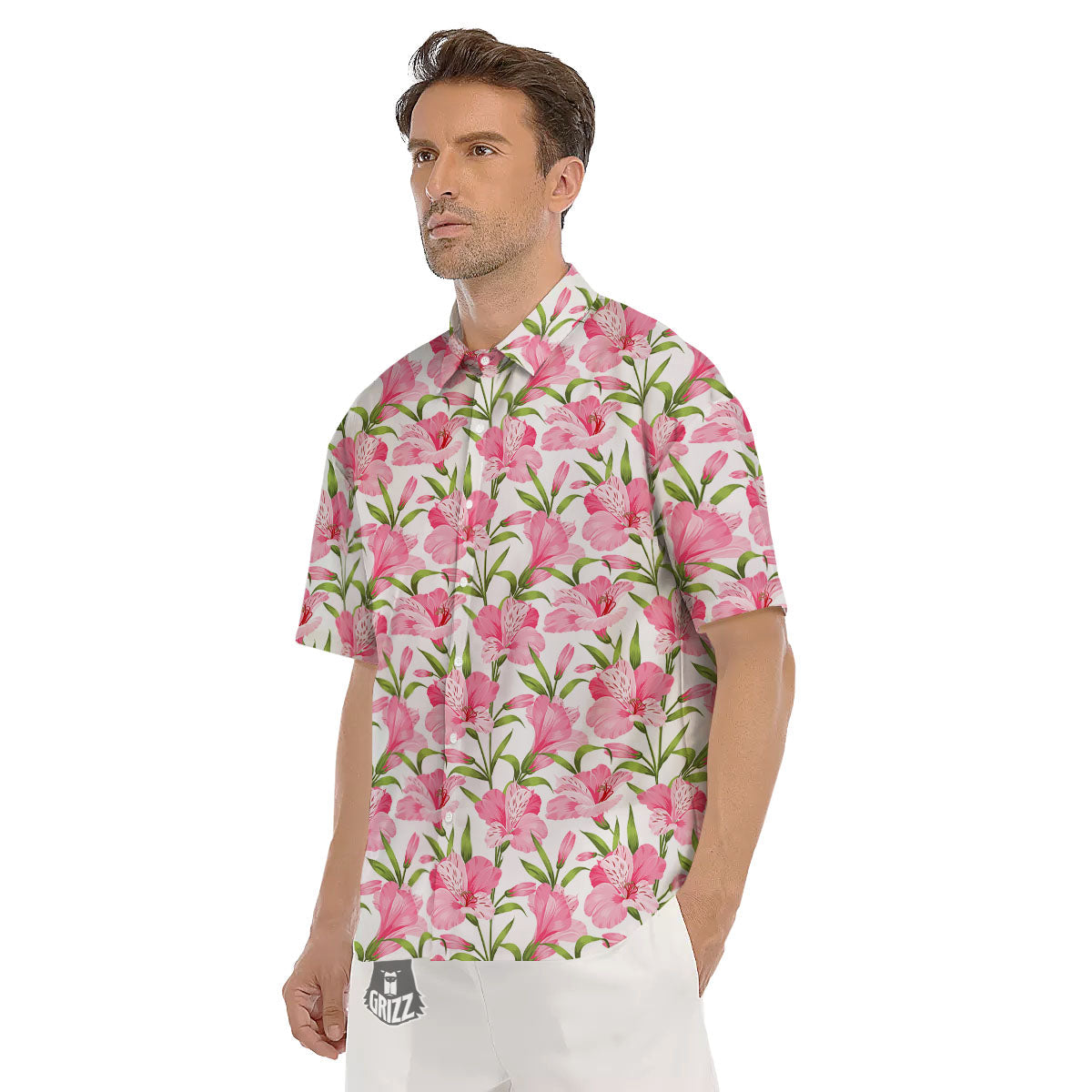 Alstroemeria Flowers Print Men's Short Sleeve Shirts-grizzshop