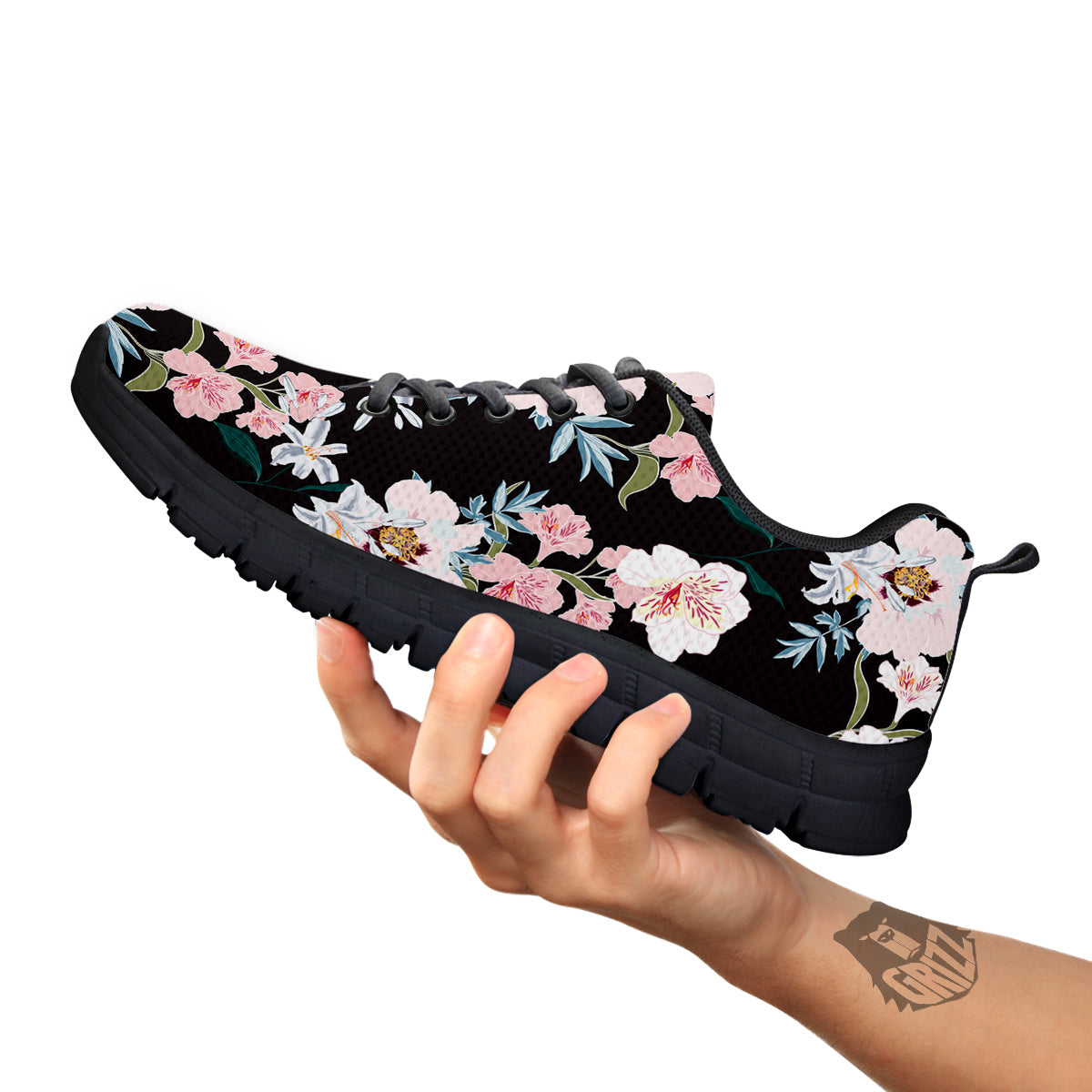 Alstroemeria Pink And White Print Pattern Black Sneaker-grizzshop