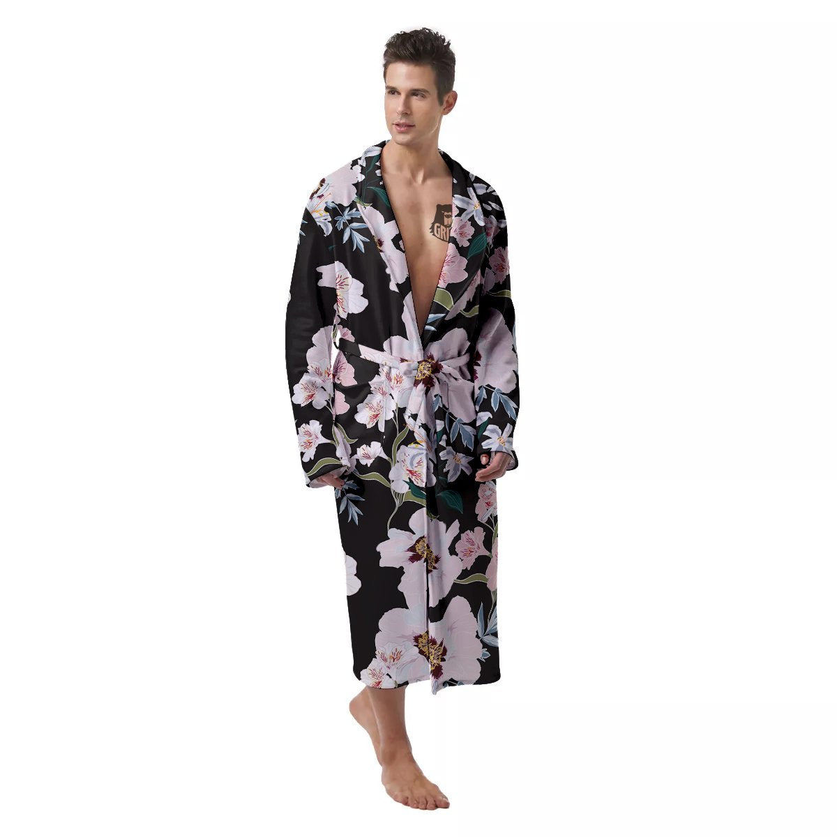 Alstroemeria Pink And White Print Pattern Men's Robe-grizzshop