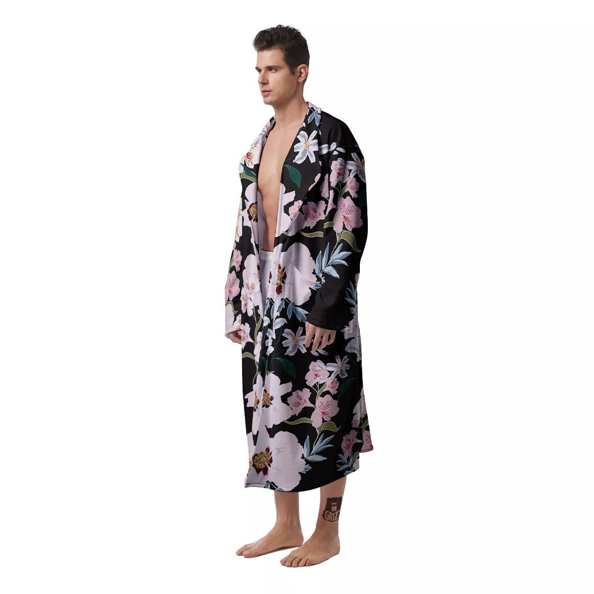 Alstroemeria Pink And White Print Pattern Men's Robe-grizzshop