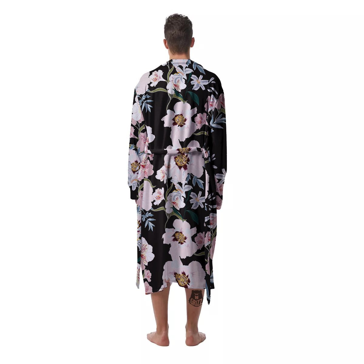 Alstroemeria Pink And White Print Pattern Men's Robe-grizzshop