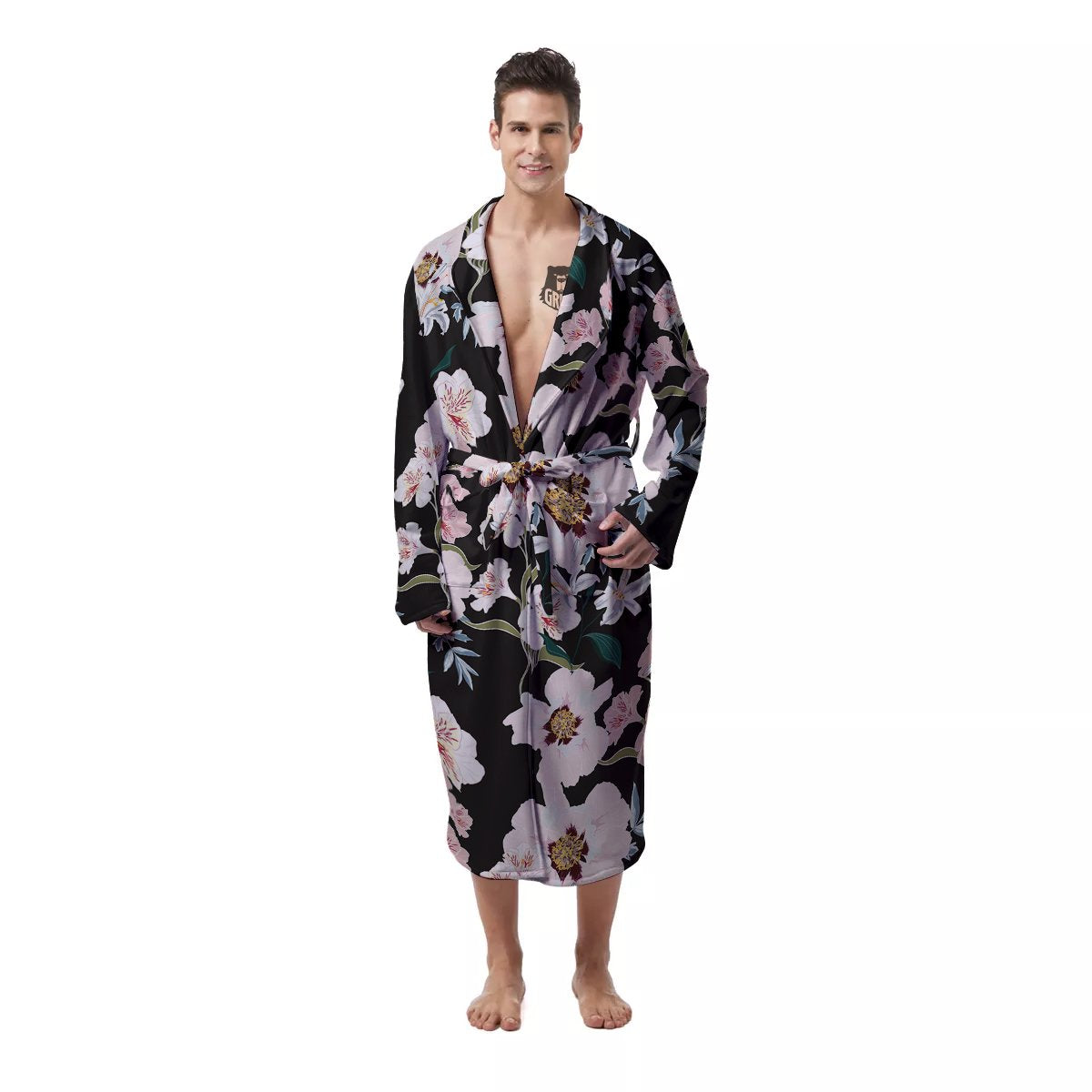 Alstroemeria Pink And White Print Pattern Men's Robe-grizzshop