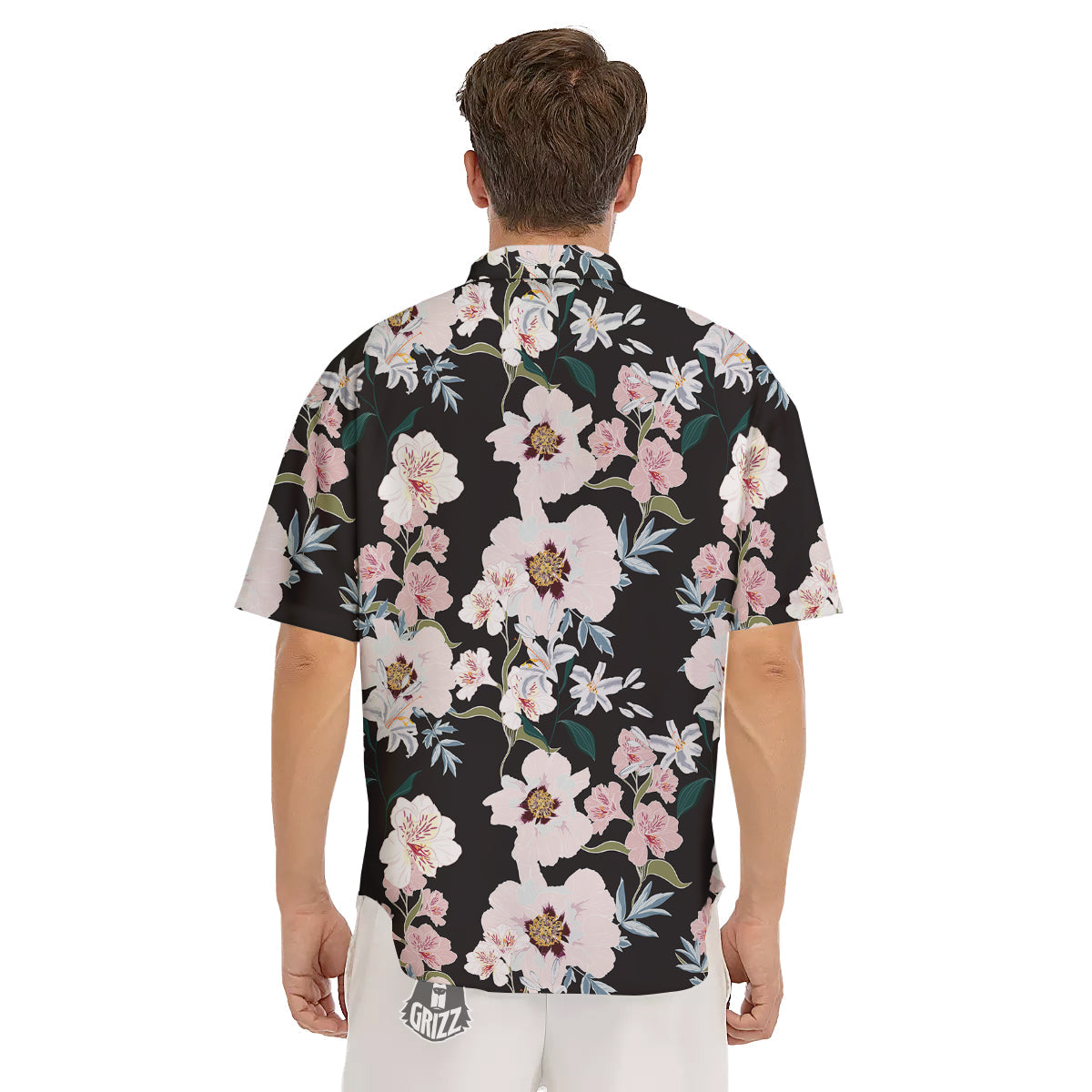 Alstroemeria Pink And White Print Pattern Men's Short Sleeve Shirts-grizzshop