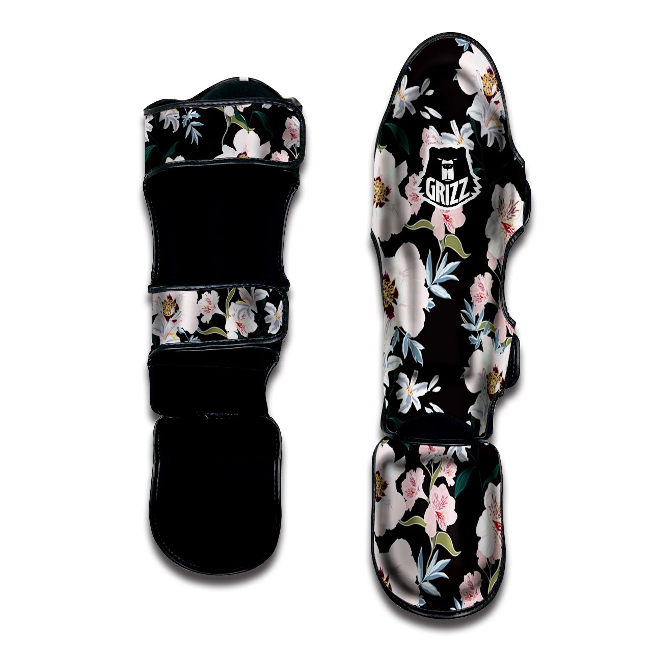 Alstroemeria Pink And White Print Pattern Muay Thai Shin Guards-grizzshop